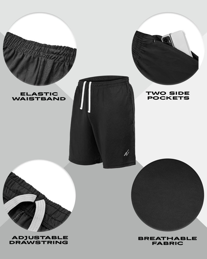 NY Threads 5 Pack Men's Athletic Shorts Quick Dry Loose-Fit Lightweight Running Workout Gym Shorts with Pockets, Large, 5 Black - Image 4