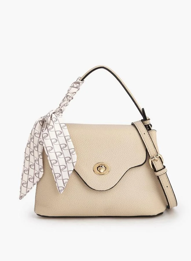 Textured Satchel Bag With Scarf