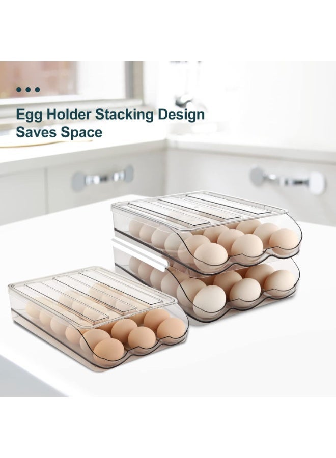 2 Layer Automatic Rolling Egg Holder Large Capacity Refrigerator Egg Storage Container With Lid Clear Plastic Egg Organizer Bin - Image 2