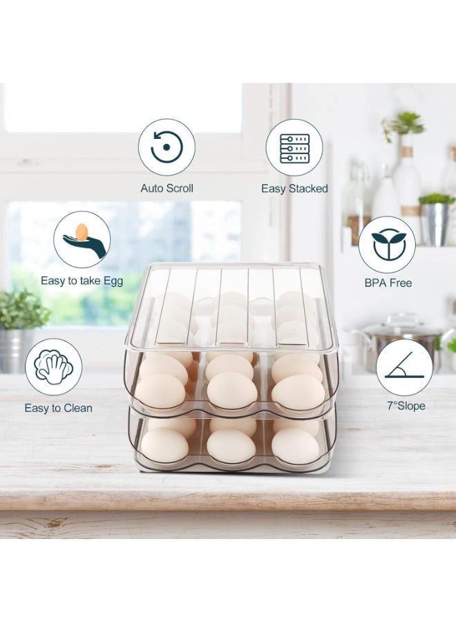 2 Layer Automatic Rolling Egg Holder Large Capacity Refrigerator Egg Storage Container With Lid Clear Plastic Egg Organizer Bin - Image 4