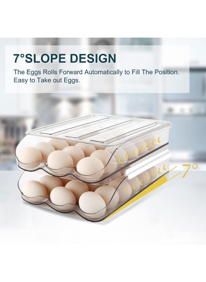 2 Layer Automatic Rolling Egg Holder Large Capacity Refrigerator Egg Storage Container With Lid Clear Plastic Egg Organizer Bin - Image 3