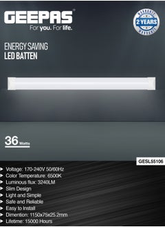 GEEPAS Geepas 36 W Energy Saving LED Batten- GESL55106| 3240 Lumens and 6500 K Color Temperature| Energy Efficient and Slim Design with 15000 Hours Lifetime, Light and Simple Perfect for Home and Office Use|  - Image 5