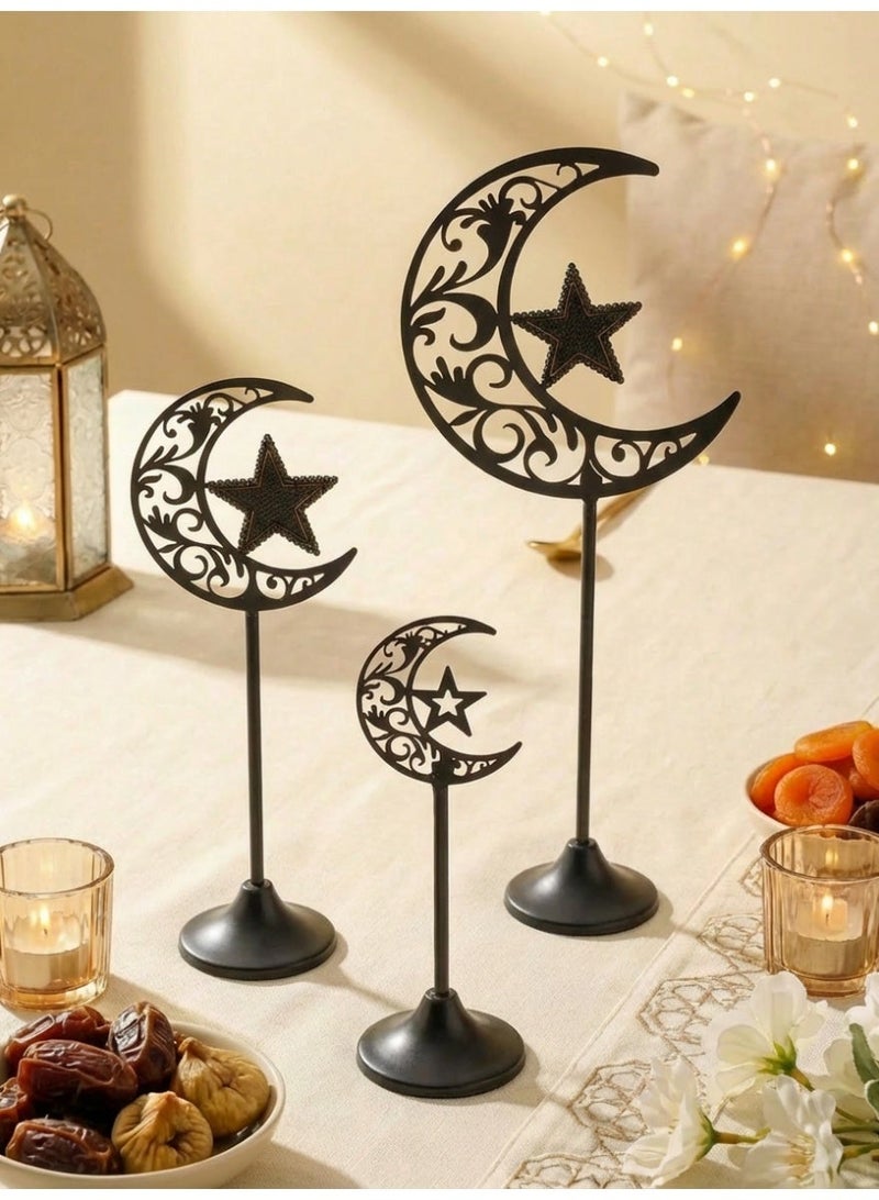 Set of 3 Ramadan Desktop Ornaments, Moon Shape Ornaments, Desktop Decorations, Festival Decorations, Home Decor, Ramadan Gifts, Party and Holiday Decor Ornament Star, Moon, It Makes the Perfect Present for Family and Friends. - Image 1