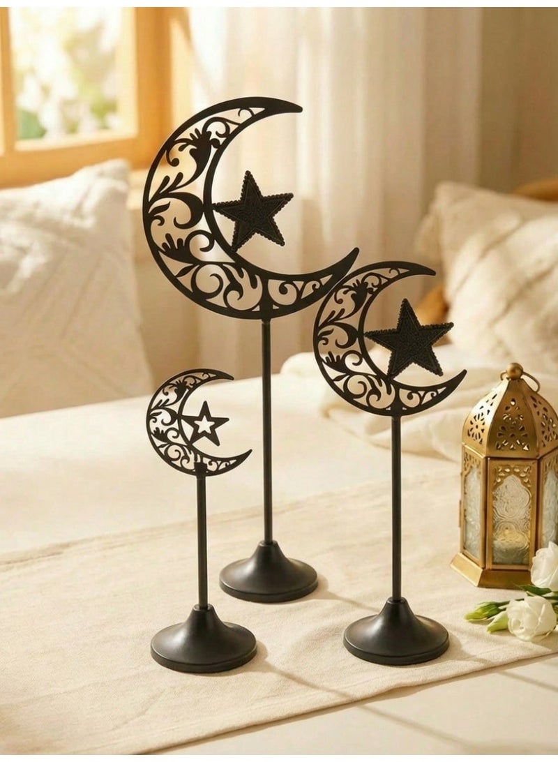 Set of 3 Ramadan Desktop Ornaments, Moon Shape Ornaments, Desktop Decorations, Festival Decorations, Home Decor, Ramadan Gifts, Party and Holiday Decor Ornament Star, Moon, It Makes the Perfect Present for Family and Friends. - Image 2