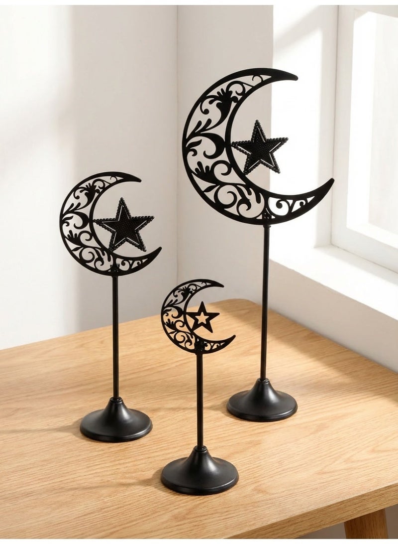 Set of 3 Ramadan Desktop Ornaments, Moon Shape Ornaments, Desktop Decorations, Festival Decorations, Home Decor, Ramadan Gifts, Party and Holiday Decor Ornament Star, Moon, It Makes the Perfect Present for Family and Friends. - Image 4