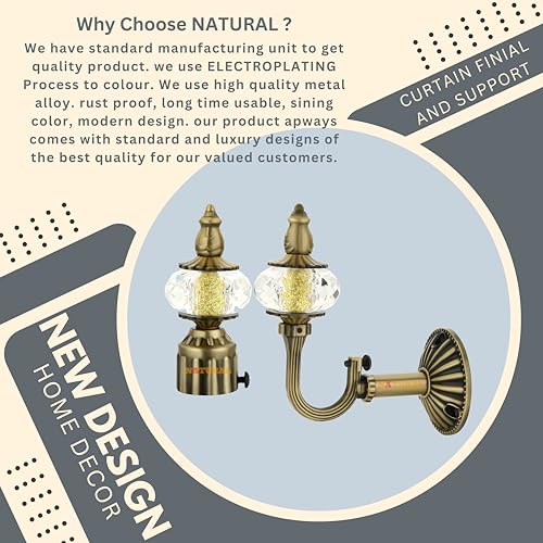 NATURAL Heavy Duty Aluminum Royal Luxury Design Curtain Bracket/Finial and Curtain Support with Screw/Wallplug for Window & Door Curtain Fittings Suitable Upto 1 Inch Pipe. (4 Set, Antique Brass) - Image 2
