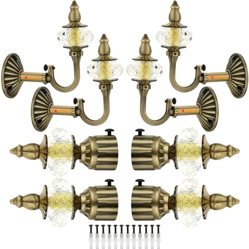 NATURAL Heavy Duty Aluminum Royal Luxury Design Curtain Bracket/Finial and Curtain Support with Screw/Wallplug for Window & Door Curtain Fittings Suitable Upto 1 Inch Pipe. (4 Set, Antique Brass) - Image 1