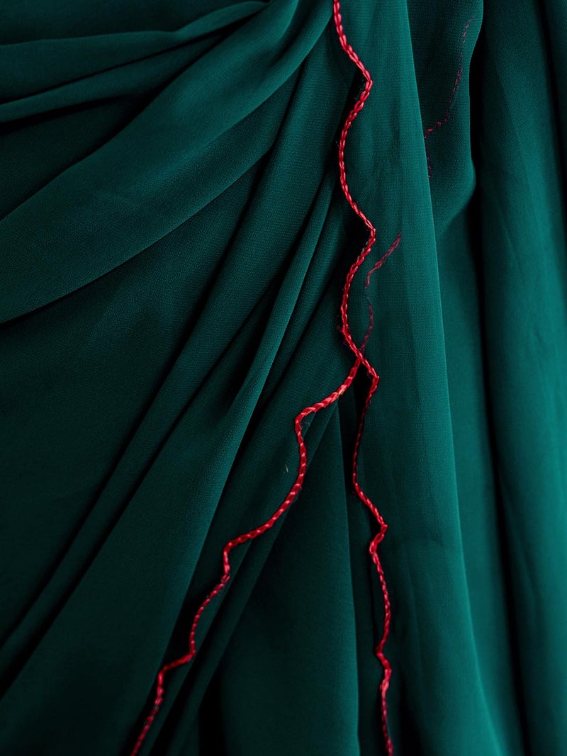 Satrani Women'S Georgette Dyed Scalloped Border Saree With Unstitched Blouse Piece (4619S746N_Rama Green) - Image 5