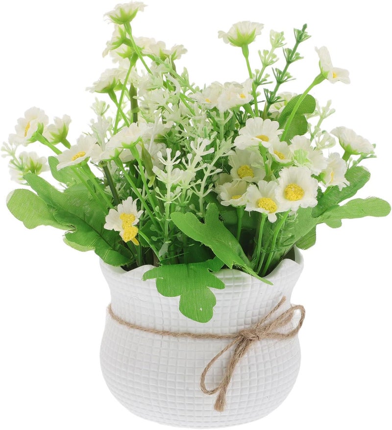 Artificial Daisy Potted Plant, Small White Silk Flowers, Faux Chrysanthemum Greenery for Home Décor, Tabletop Decoration, Wedding and Patio Floral Arrangement - Image 1