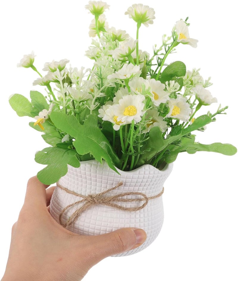 Artificial Daisy Potted Plant, Small White Silk Flowers, Faux Chrysanthemum Greenery for Home Décor, Tabletop Decoration, Wedding and Patio Floral Arrangement - Image 4