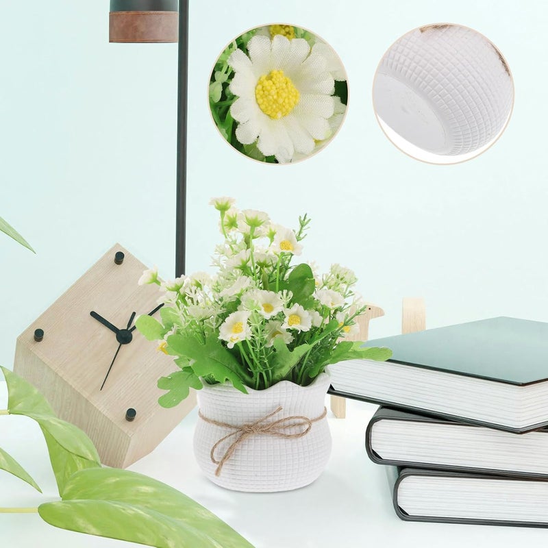Artificial Daisy Potted Plant, Small White Silk Flowers, Faux Chrysanthemum Greenery for Home Décor, Tabletop Decoration, Wedding and Patio Floral Arrangement - Image 3