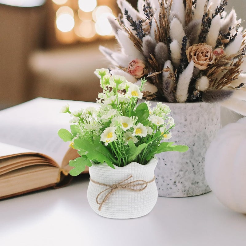 Artificial Daisy Potted Plant, Small White Silk Flowers, Faux Chrysanthemum Greenery for Home Décor, Tabletop Decoration, Wedding and Patio Floral Arrangement - Image 5