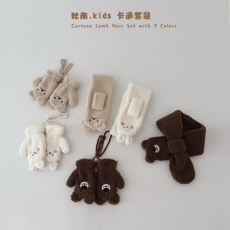 Qiunan Korean Children'S Scarf Winter Style Ins Cartoon Bear Gloves Boys Girls Baby Neck Warmer - Image 2