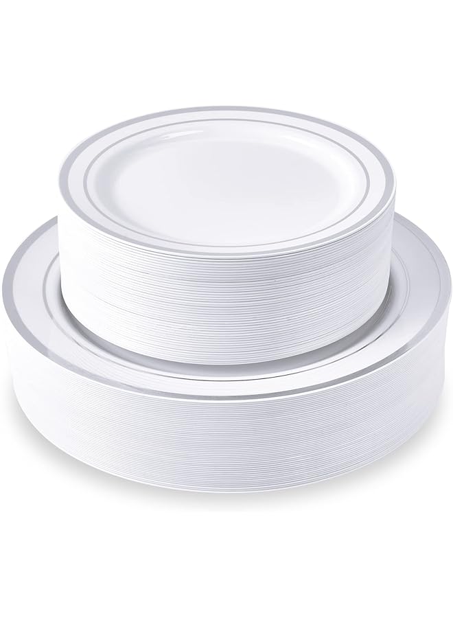 NALACAL 60 قطعة من الأطباق البلاستيكية الفضية للاستخدام مرة واحدة، أطباق حفلات فضية للاستخدام مرة واحدة، أطباق بلاستيكية للحلوى، أدوات مائدة لحفلات الزفاف للحلوى، رائعة للحفلات وحفلات الزفاف والاستخدام المنزلي وعيد الميلاد - Image 1