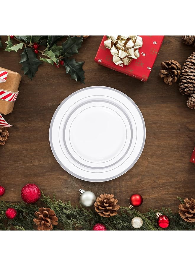 NALACAL 60 قطعة من الأطباق البلاستيكية الفضية للاستخدام مرة واحدة، أطباق حفلات فضية للاستخدام مرة واحدة، أطباق بلاستيكية للحلوى، أدوات مائدة لحفلات الزفاف للحلوى، رائعة للحفلات وحفلات الزفاف والاستخدام المنزلي وعيد الميلاد - Image 5