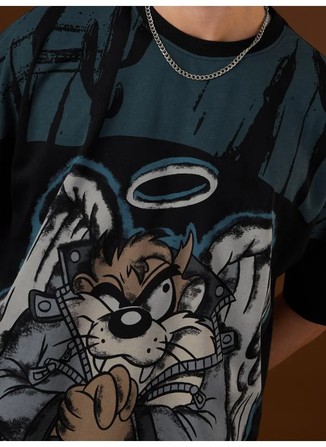 The Souled Store Black The Souled Store Men Looney Tunes: Heavenly Rebel Black Oversized T-Shirts for Men | Best Price UAE
