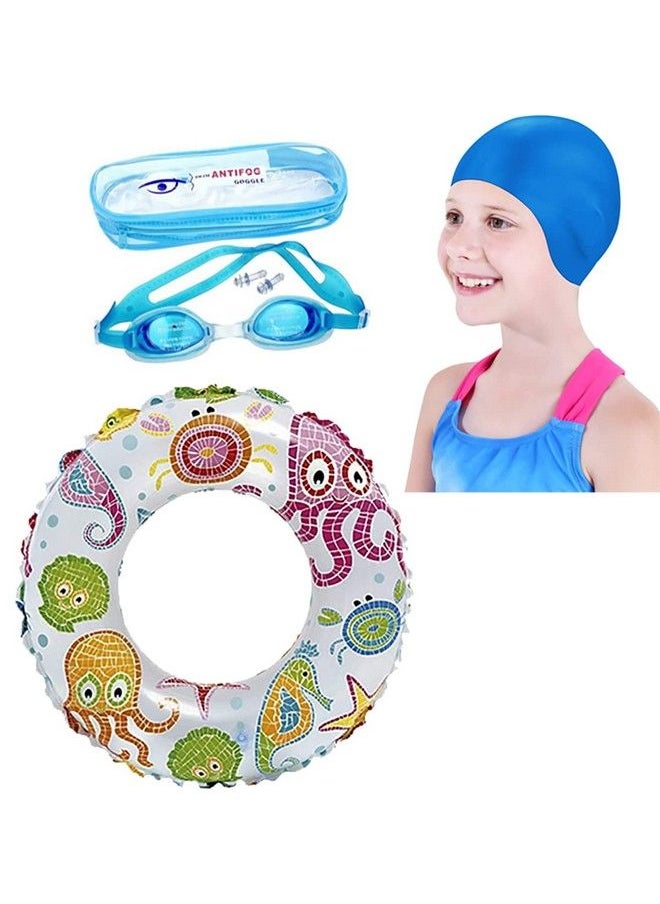 Fancydresswale Swimming Set For Kids With Swimming Goggles Cap And Swim Ring Random Colors And Design; Suitable Of 3 6 Years (Swim Ring + Goggles + Cap)  - Image 2