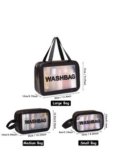 MIXDE Pack Of 3 Clear Toiletry Bag Set For Women Men, Translucent Waterproof Travel Makeup Bag With Handle, Large Capacity Sturdy And Leak Resistant Cosmetic Bag Pouch For Traveling, Black  - Image 2