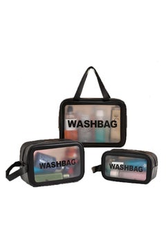 MIXDE Pack Of 3 Clear Toiletry Bag Set For Women Men, Translucent Waterproof Travel Makeup Bag With Handle, Large Capacity Sturdy And Leak Resistant Cosmetic Bag Pouch For Traveling, Black  - Image 1