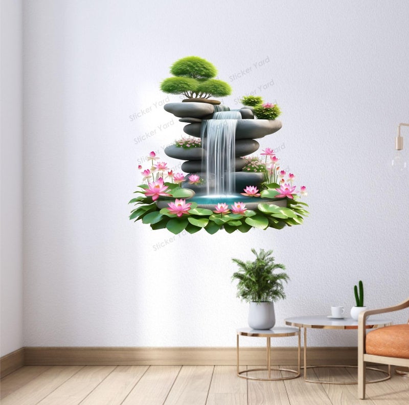 Sticker Yard PVC Vinyl Fountain Colorful Flowers Self-Adhesive Wall Sticker for Home Decor/Decoration - Living Room, Bedroom, Kids Room (Multicolor,Size 74X60CM) - Image 2