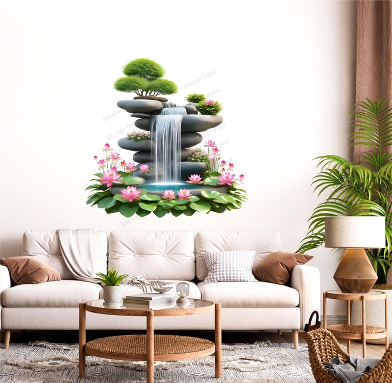 Sticker Yard PVC Vinyl Fountain Colorful Flowers Self-Adhesive Wall Sticker for Home Decor/Decoration - Living Room, Bedroom, Kids Room (Multicolor,Size 74X60CM) - Image 3