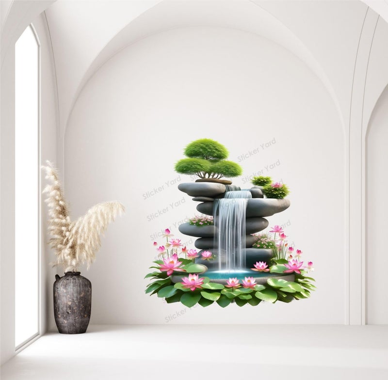 Sticker Yard PVC Vinyl Fountain Colorful Flowers Self-Adhesive Wall Sticker for Home Decor/Decoration - Living Room, Bedroom, Kids Room (Multicolor,Size 74X60CM) - Image 5
