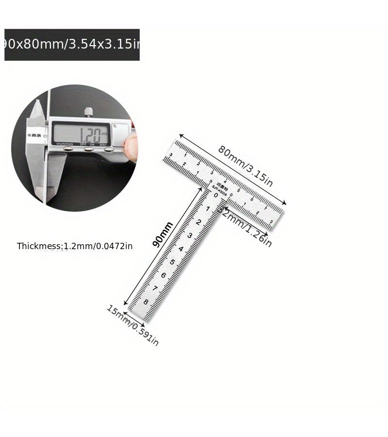 مسطرة حرف T من الفولاذ المقاوم للصدأ 90x80 مم أداة قياس هندسية سميكة - Image 2