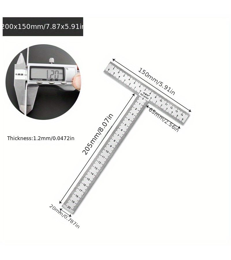 مسطرة حرف T من الفولاذ المقاوم للصدأ 90x80 مم أداة قياس هندسية سميكة - Image 4