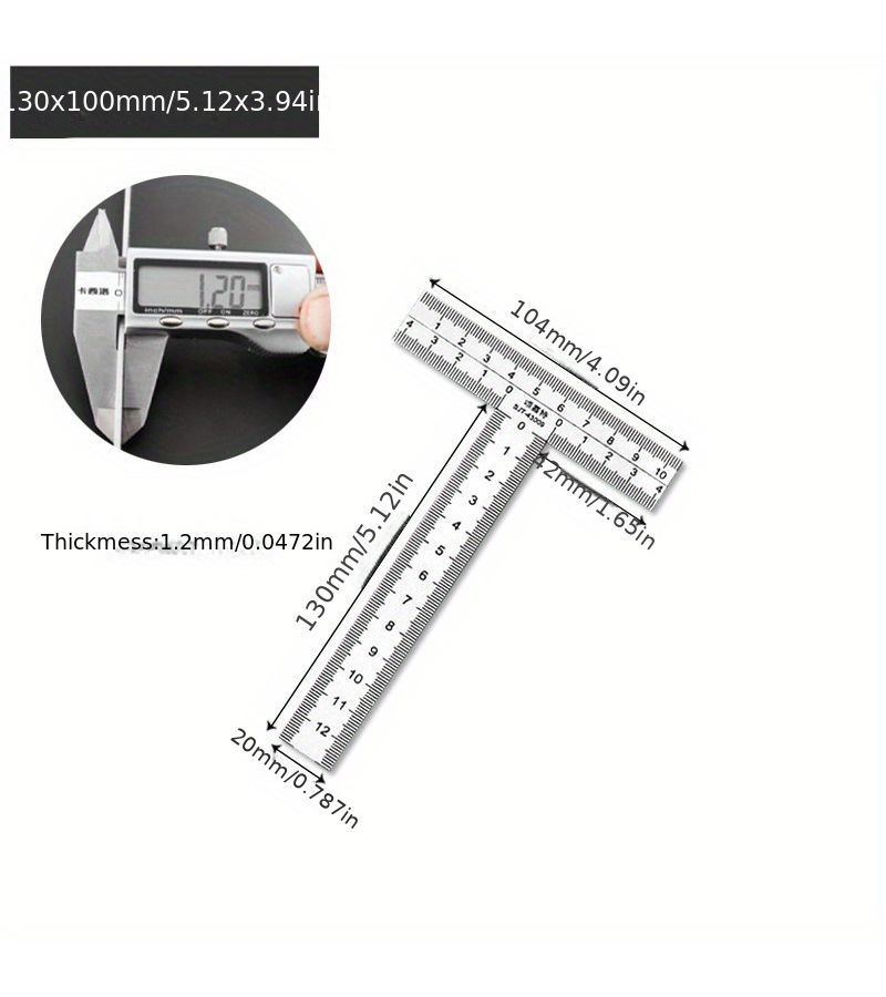 مسطرة حرف T من الفولاذ المقاوم للصدأ 90x80 مم أداة قياس هندسية سميكة - Image 3