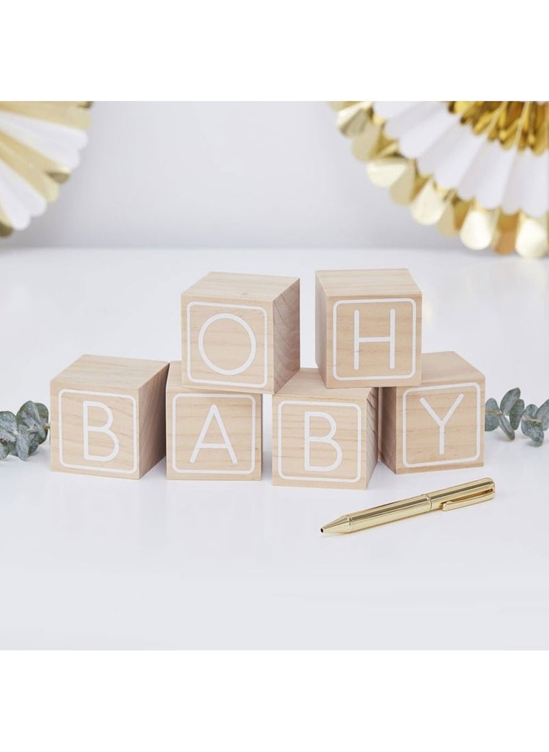 Ginger Ray Oh Baby Guest Book Wooden Blocks 6x6cm 6-Pack