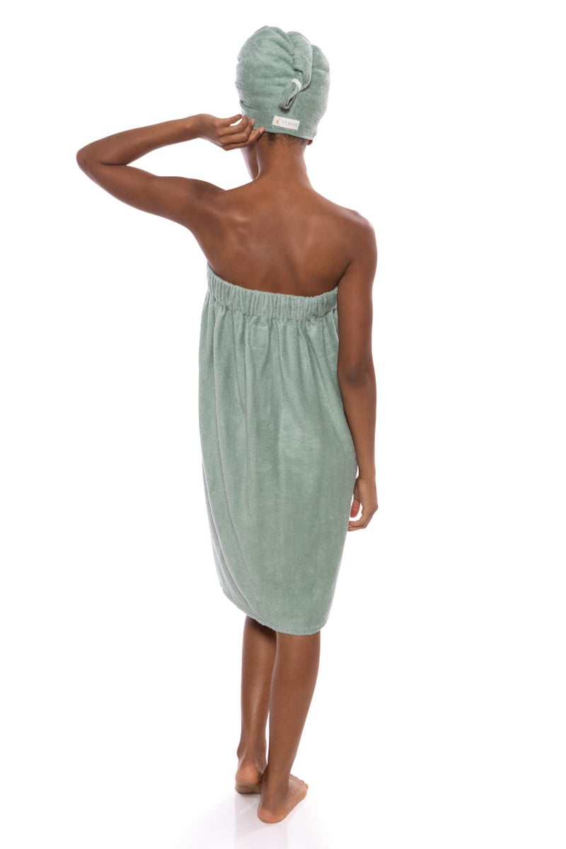 TexereSilk Women's Towel Wrap - Modal & Organic Cotton Blend (Lily Green, 2X/3X) - Image 2