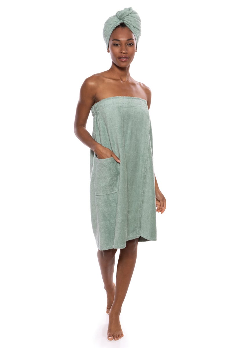 TexereSilk Women's Towel Wrap - Modal & Organic Cotton Blend (Lily Green, 2X/3X) - Image 1