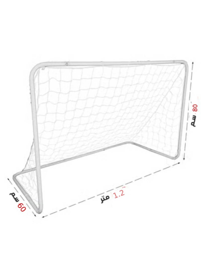 مرمى كرة قدم حديد محمول  بشبكة،  إطار أبيض، بيجي مع أوتاد للتثبيت في الأرض. - Image 2