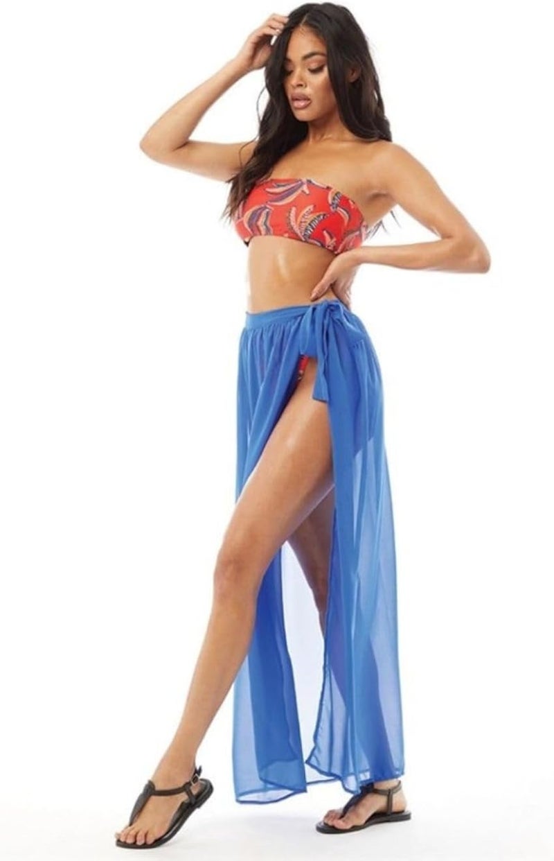 Women's Chiffon Swimsuit Wrap Skirt with Belt Beach Wear Over Swimsuits - Milk