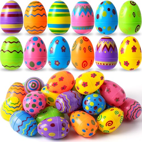 JOYIN Toy 36 PCs Plastic Printed Bright Easter Eggs Over 315 Tall Fillable Empty Eggs Bulks for Easter Hunt Basket Stuffers Fillers Classroom Prize Supplies Filling Treats and Party Favor - Image 1