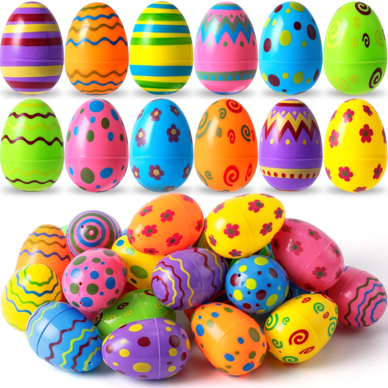 JOYIN Toy 36 PCs Plastic Printed Bright Easter Eggs Over 315 Tall Fillable Empty Eggs Bulks for Easter Hunt Basket Stuffers Fillers Classroom Prize Supplies Filling Treats and Party Favor - Image 2