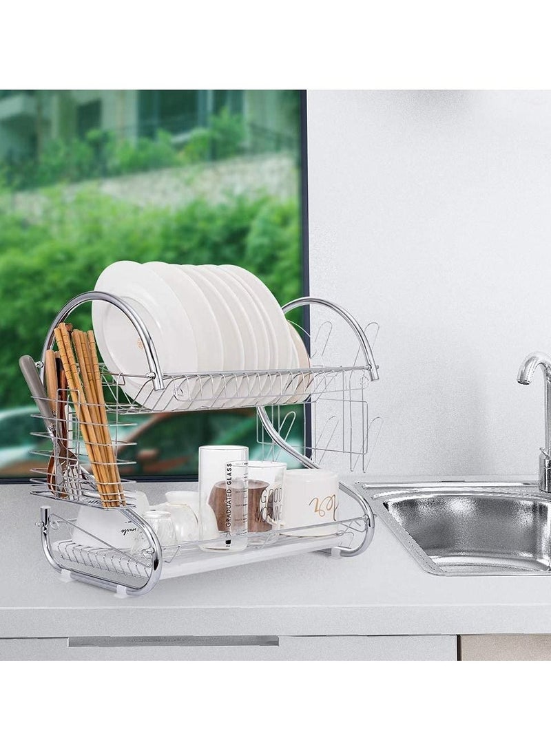 DubaiGallery 2-Tier Deluxe Stainless Steel Dish Drainers Dish Drying Rack Basket Rack Drainer for Dishes Bowls Cups Kitchen Organizer  - Image 4