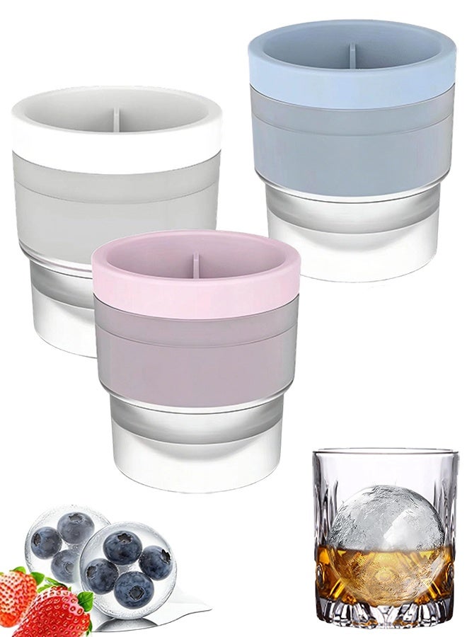 1 Pack 3 Pcs 6cm Large Silicone Sphere Ice Ball Mould Set, Stackable Easy Release Ice Cube Maker, for Soft Drinks, Cold Beverages & Creative Recipes - Image 1