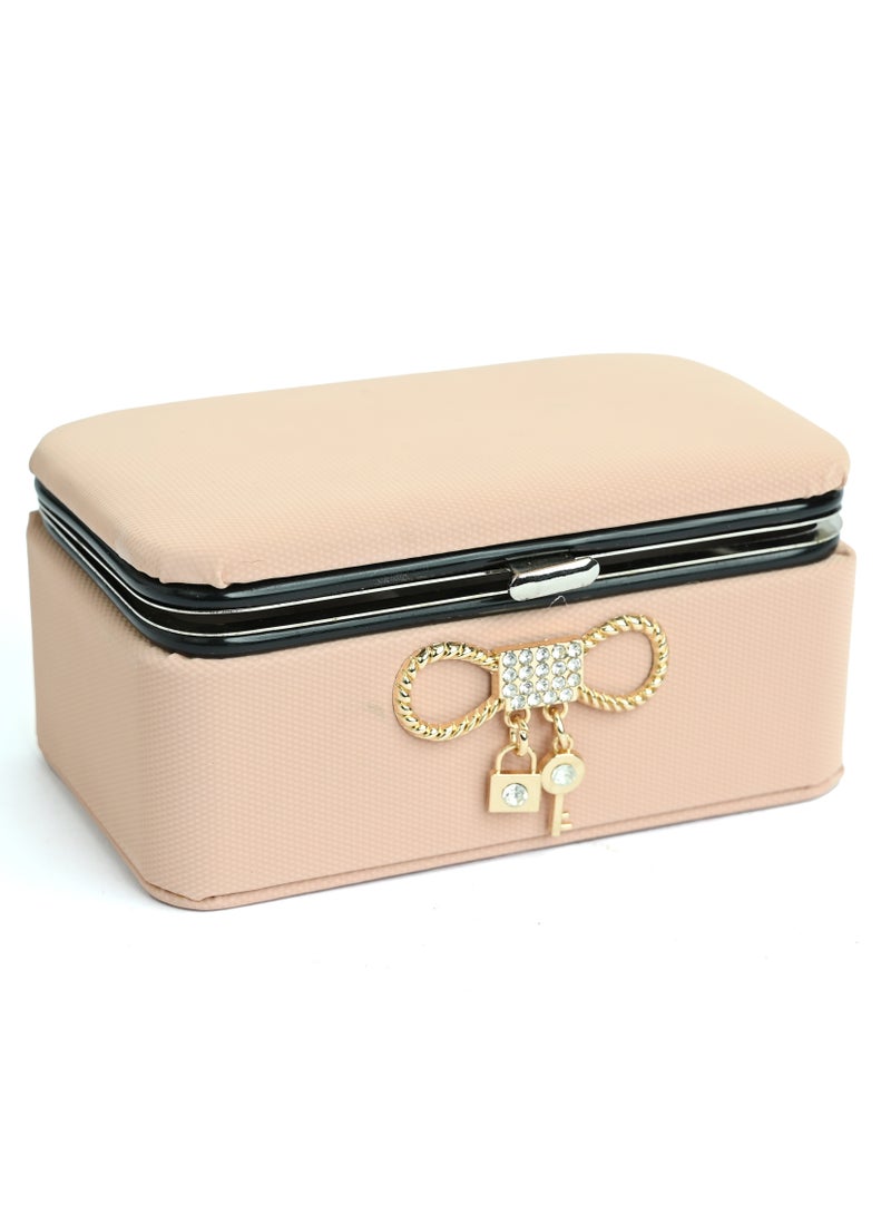 Small Travel Jewellery Box Organizer For Women/Mirrored Jewelleries Necklaces Rings Earrings Organizer For Womens/Make Up Organizer Pink Small Portable/Travel Organizer Box For Rings Earrings - Image 1