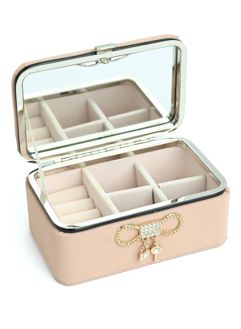 Small Travel Jewellery Box Organizer For Women/Mirrored Jewelleries Necklaces Rings Earrings Organizer For Womens/Make Up Organizer Pink Small Portable/Travel Organizer Box For Rings Earrings - Image 2