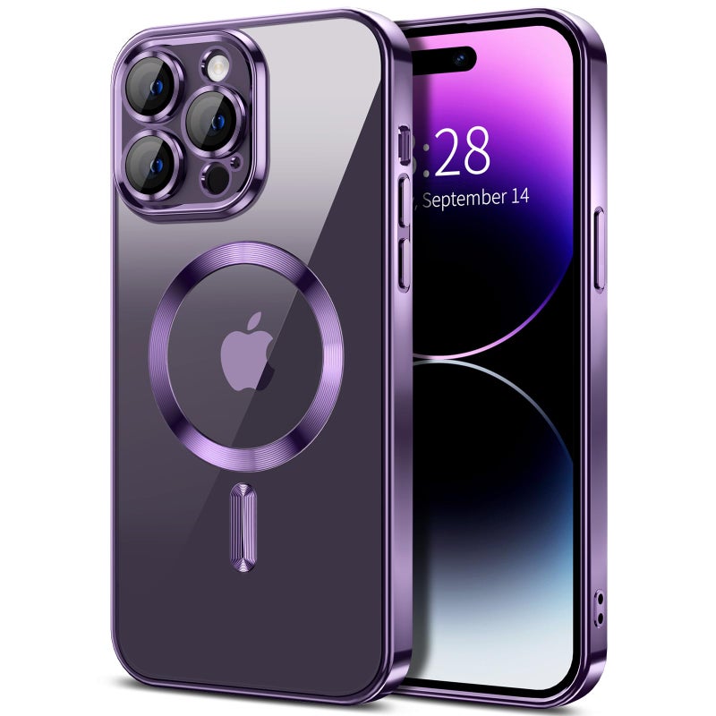 Hython Magnetic Clear for iPhone 14 Pro Case with Camera Lens Protector [Compatible with MagSafe] Luxury Plating Edge Slim Soft TPU Cover Protective Phone Case for iPhone 14 Pro 6.1", Deep Purple - Image 1