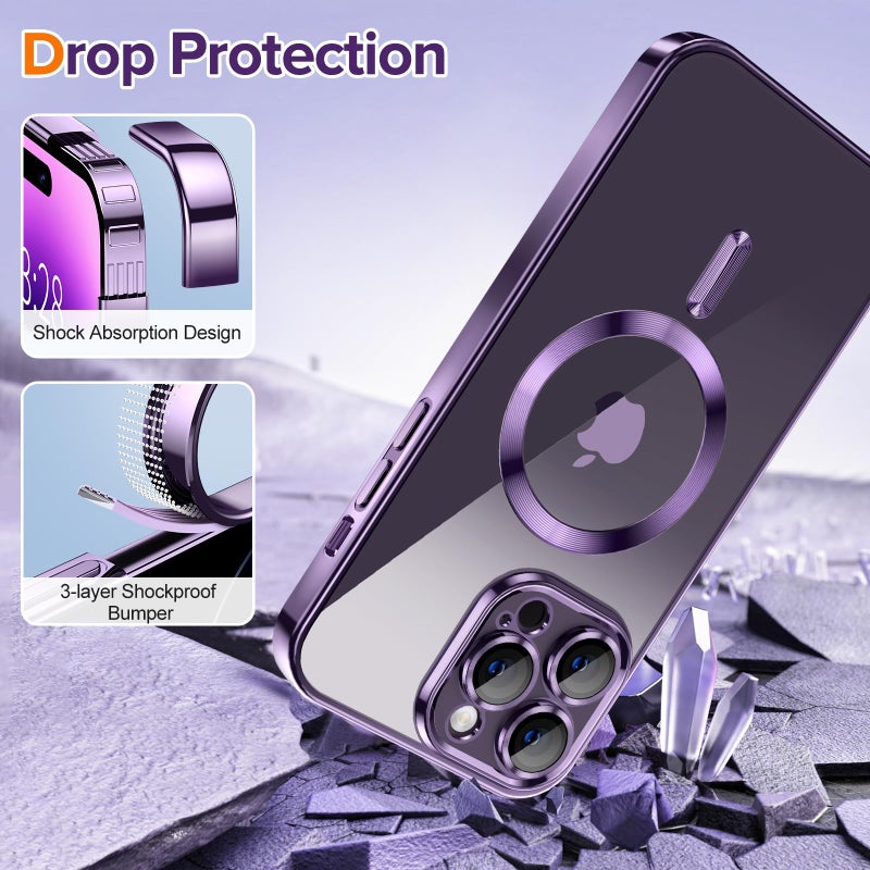 Hython Magnetic Clear for iPhone 14 Pro Case with Camera Lens Protector [Compatible with MagSafe] Luxury Plating Edge Slim Soft TPU Cover Protective Phone Case for iPhone 14 Pro 6.1", Deep Purple - Image 5
