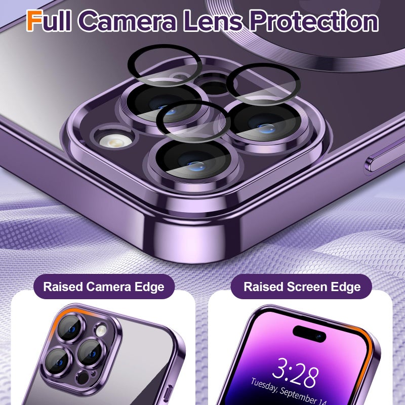 Hython Magnetic Clear for iPhone 14 Pro Case with Camera Lens Protector [Compatible with MagSafe] Luxury Plating Edge Slim Soft TPU Cover Protective Phone Case for iPhone 14 Pro 6.1", Deep Purple - Image 4