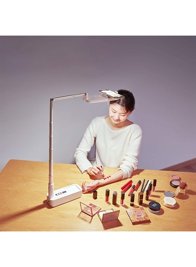 beyonday Foldable Video Recording Phone Holder,Rechargebale LED Light Stand and Remote, Retractable 51 inch Portable Multifunction Holder for Video Recording, Live Streaming, Teaching (White)