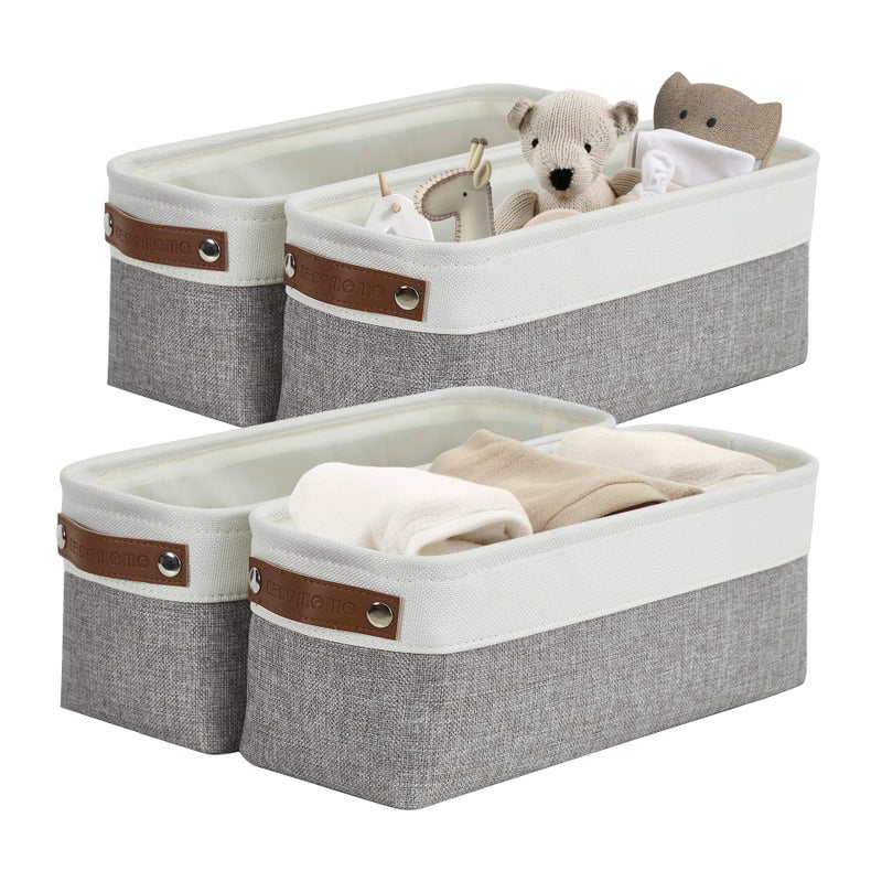 DECOMOMO Narrow Storage Bins Small Baskets for Organizing Bathroom Toilet Tank Towel Storage Entryway Gifts Grey and White  Set of 4