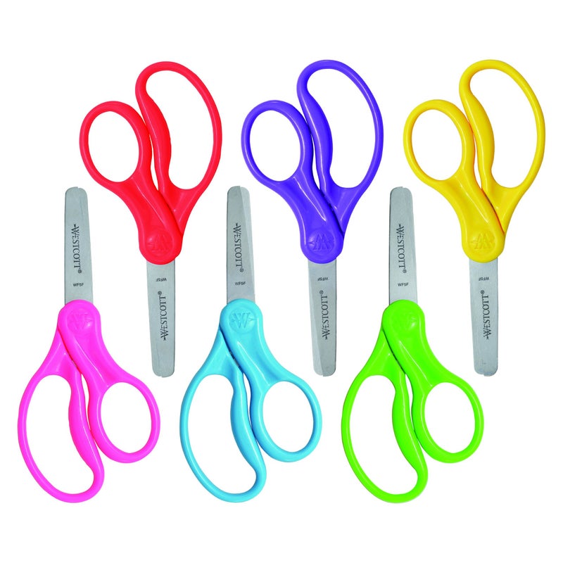 Westcott 16454 Right- and Left-Handed Scissors, Kids' Scissors, Back to School, Classroom Supplies, Ages 4-8, 5-Inch Blunt Tip, Assorted, 6 Pack - Image 2