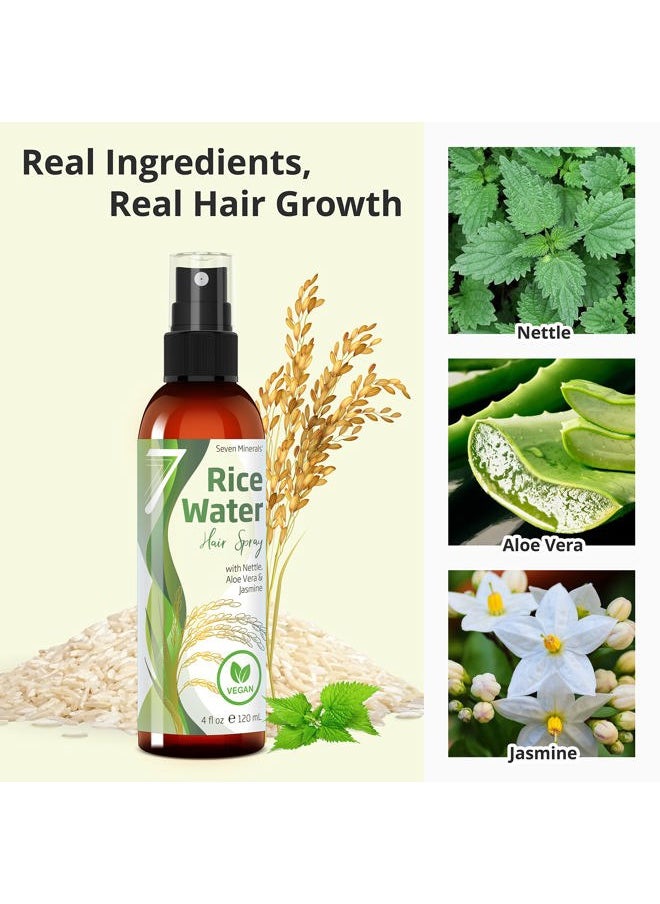 Seven Minerals , NEW Fermented Rice Water for Hair Growth - Blended with Nettle, Aloe Vera & Jasmine - Vegan Non-Greasy Rice Water Spray - Thicker, Longer, Softer Hair for Women & Men (4 fl oz)  - Image 2