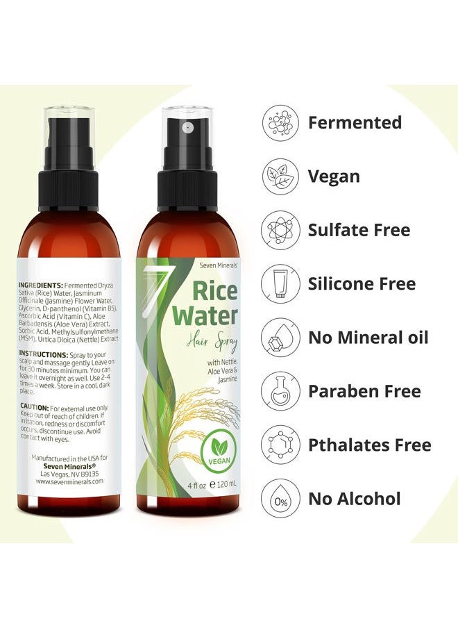 Seven Minerals , NEW Fermented Rice Water for Hair Growth - Blended with Nettle, Aloe Vera & Jasmine - Vegan Non-Greasy Rice Water Spray - Thicker, Longer, Softer Hair for Women & Men (4 fl oz)  - Image 4