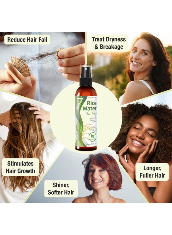 Seven Minerals , NEW Fermented Rice Water for Hair Growth - Blended with Nettle, Aloe Vera & Jasmine - Vegan Non-Greasy Rice Water Spray - Thicker, Longer, Softer Hair for Women & Men (4 fl oz)  - Image 3
