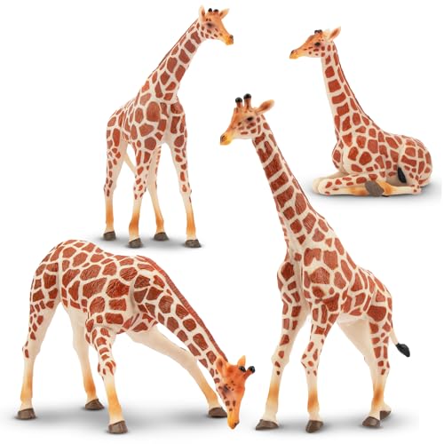 Toymany 4PCS Realistic Giraffe Figurines with Giraffe Cub 26 Plastic Jungle Animals Figures Family Playset Includes Baby Educational Toy Cake Toppers Christmas Birthday Gift for Kids - Image 1